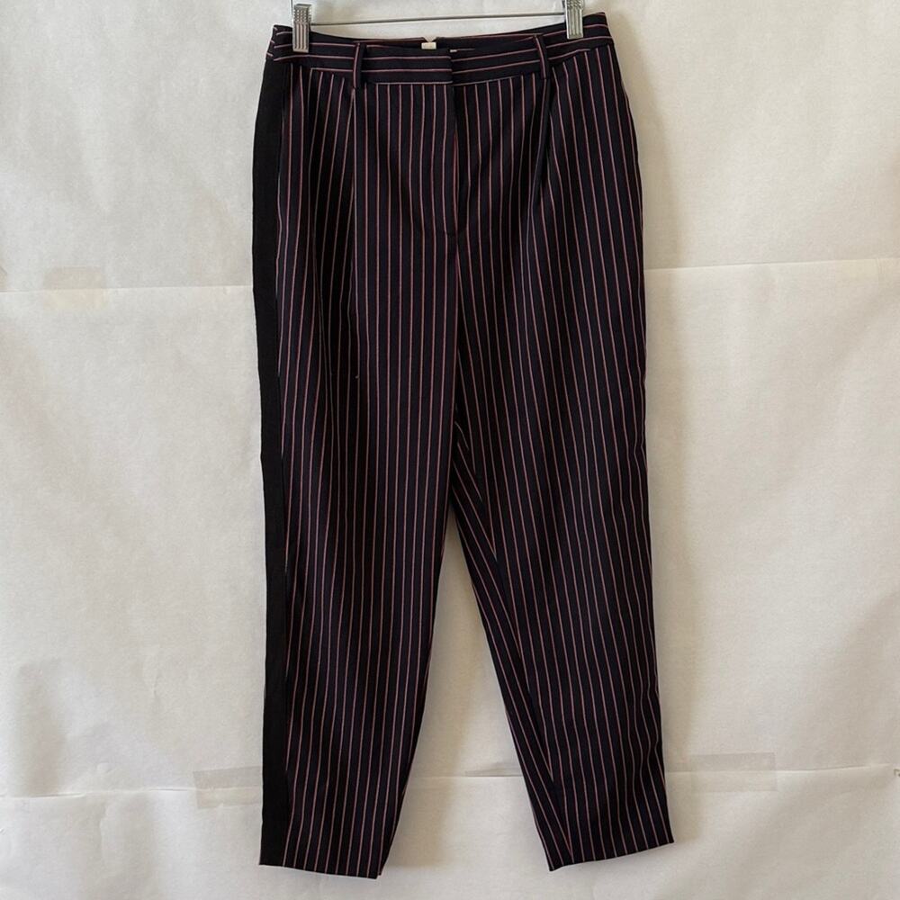 Ted Baker Pinstripe Trousers Sz 2 Navy Red High Rise Tapered Ankle Pants Office